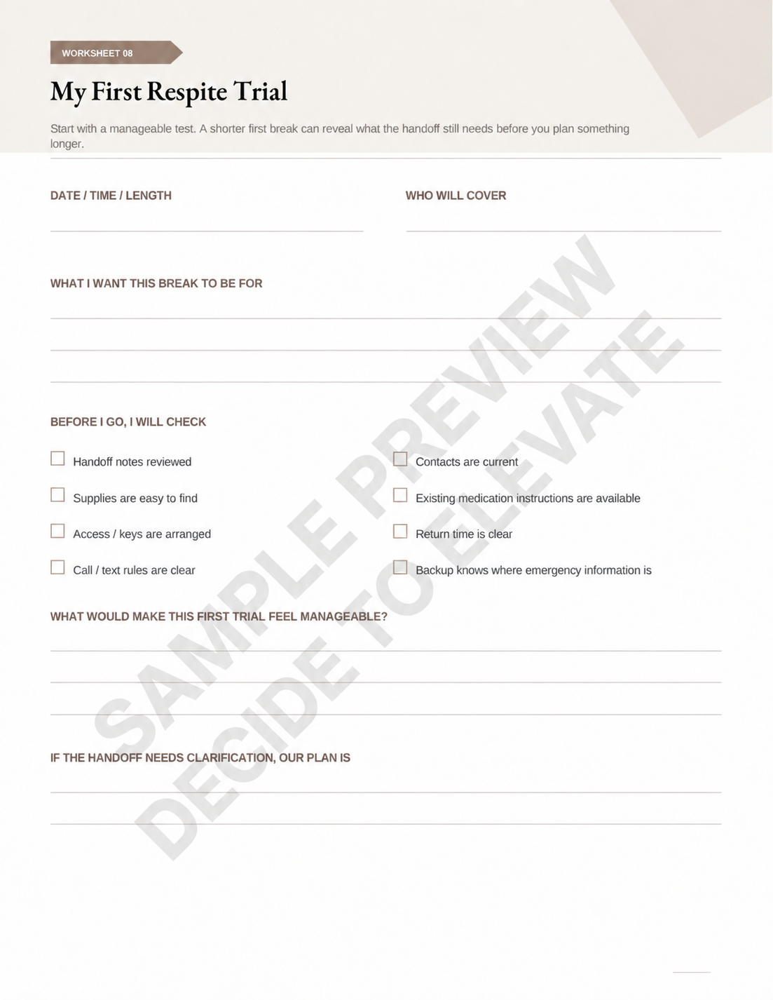 CAREGIVERS RESPITE PLANNING